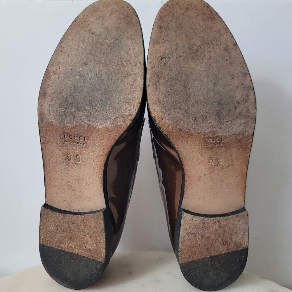 Vintage Gucci Classic "G" Womens Loafers Cooper Bronze Patent Leather Italy 8 B - Picture 16 of 16